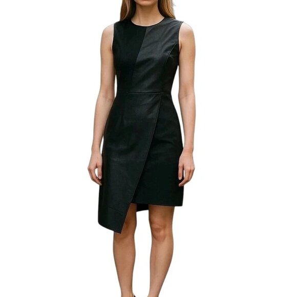 BCBGMaxAzria Asymmetrical Dress Size XS Faux Suede Leather Sleeveless Zip Black - Picture 1 of 12